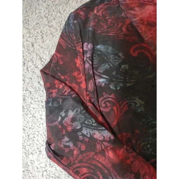 Vintage Y2K XL Red Black Whimsygoth Goth Tunic Front Tie Stretchy Long - Picture 4 of 16